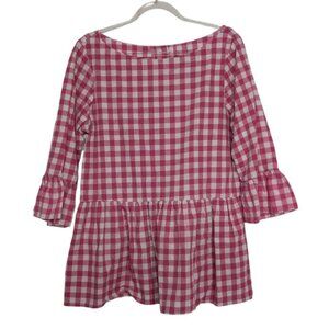 Haley and the Hound Gingham Check Shirt Womens Size Small Pink 3/4 Sleeves